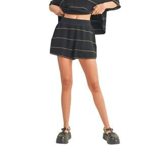 Miou Muse Ryan Striped Shorts Women’s Sz S Black & Tan 100% Cotton Pull On Knit